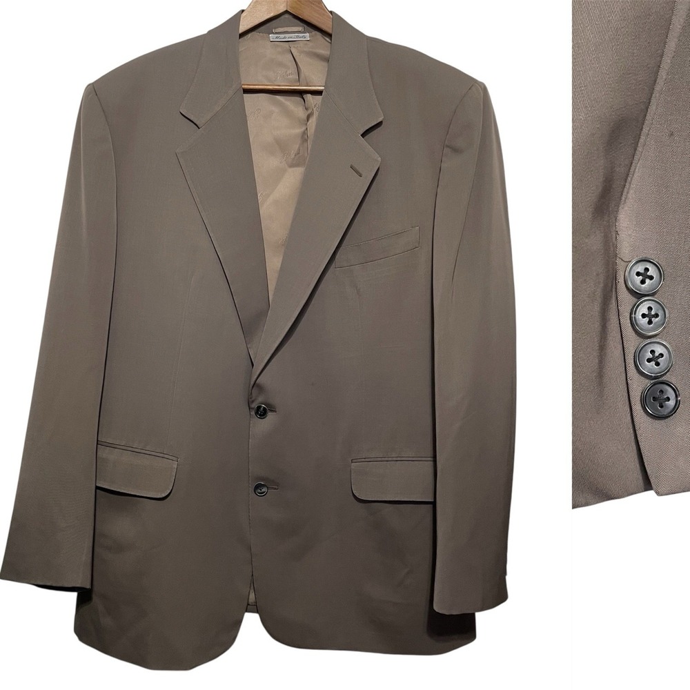 Belvest Super 100s Worsted Wool Sport Coat Blazer‎ Suit Brown Preppy Italy 48